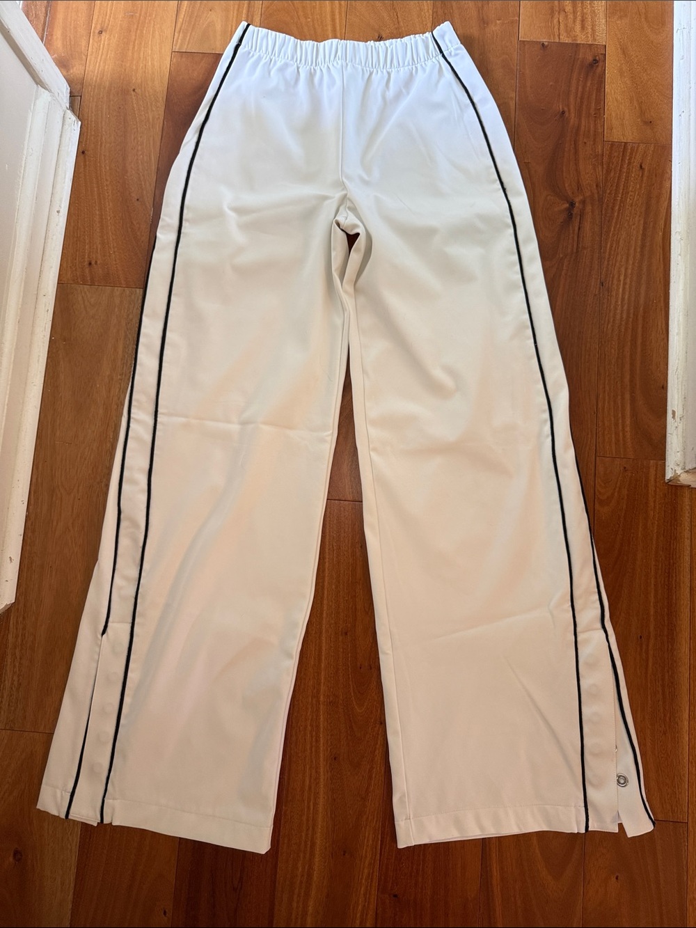 Carbon38 White Wide-Leg Track Pants with Black Side Piping